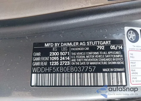 2014 Mercedes-Benz E 350 z USA, uszkodzony, nr VIN WDDHF5KB0EB037757